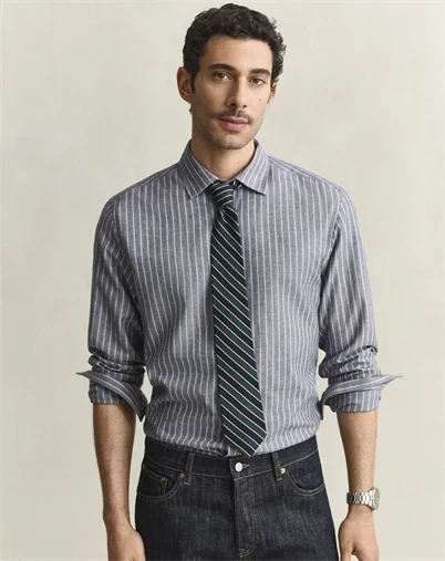 Gant - Reg Flannel Melange Stripe Skjorte - Dark Navy Melange